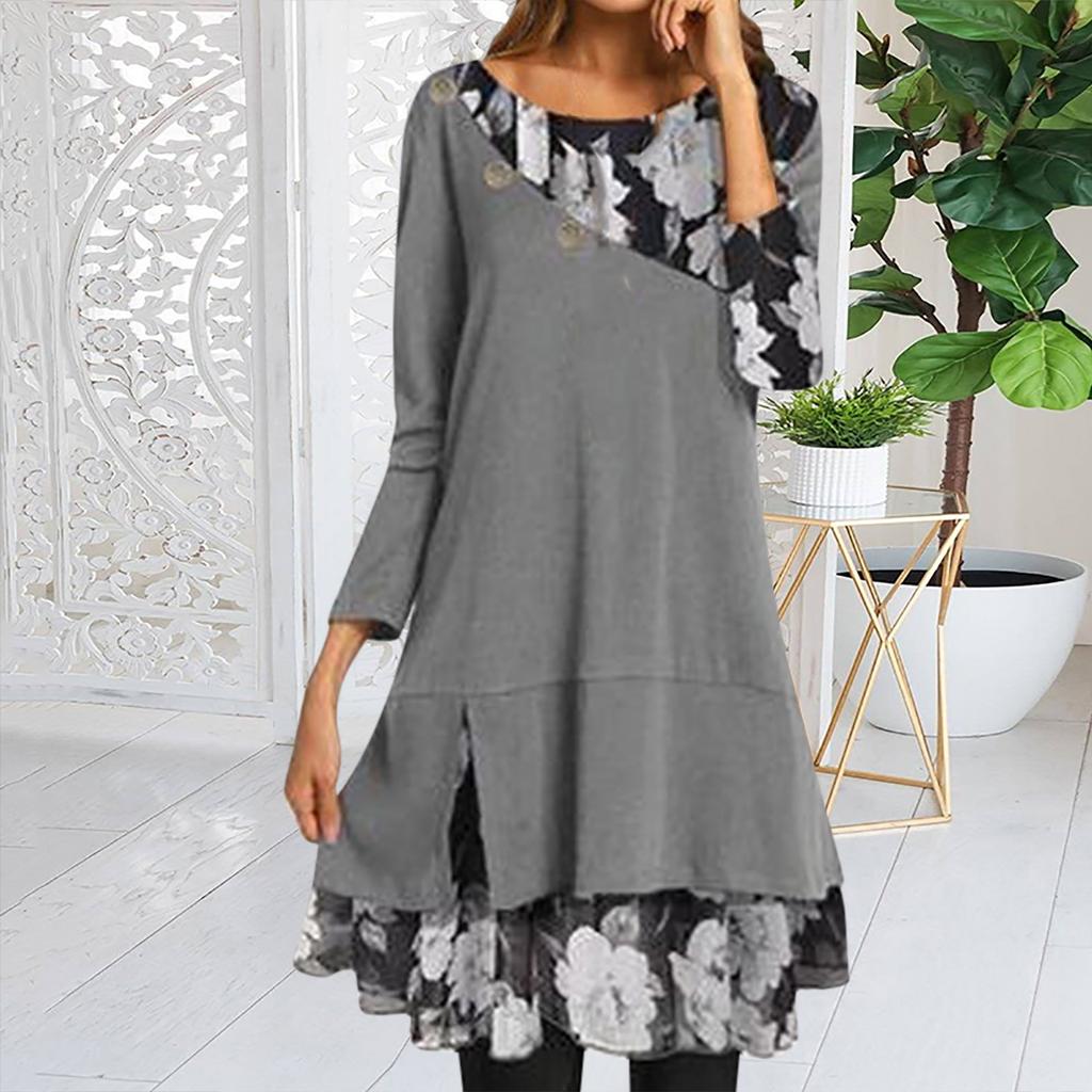 Women's Casual Fashion Chiffon Print Loose Double-Layer Large Size Dresses