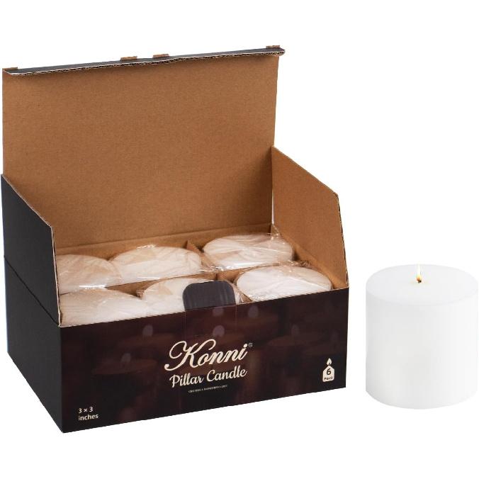 KONNI White Pillar Candles Set of 6, 3"x 3" Unscented Pillar Candles Bulk, 30 Hours Long Burning Candles, Smokeless&Dripless Large Round Candle for