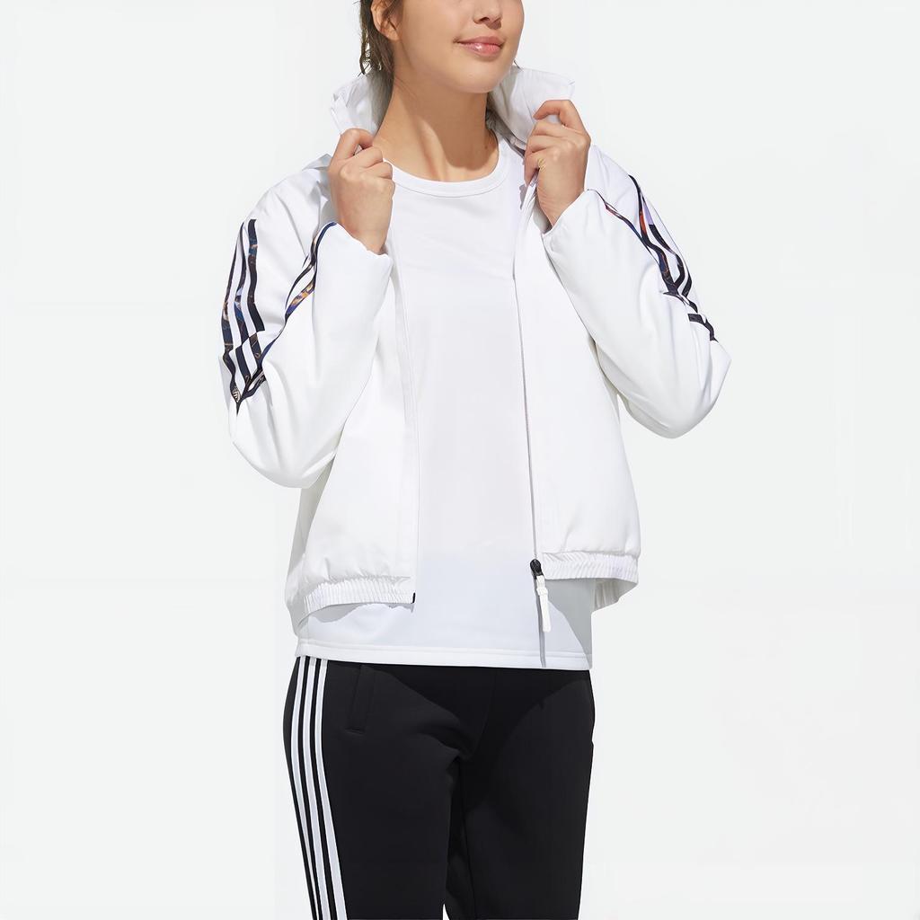 adidas Спортивная флисовая куртка с капюшоном с принтом, женские куртки белого цвета GG0764