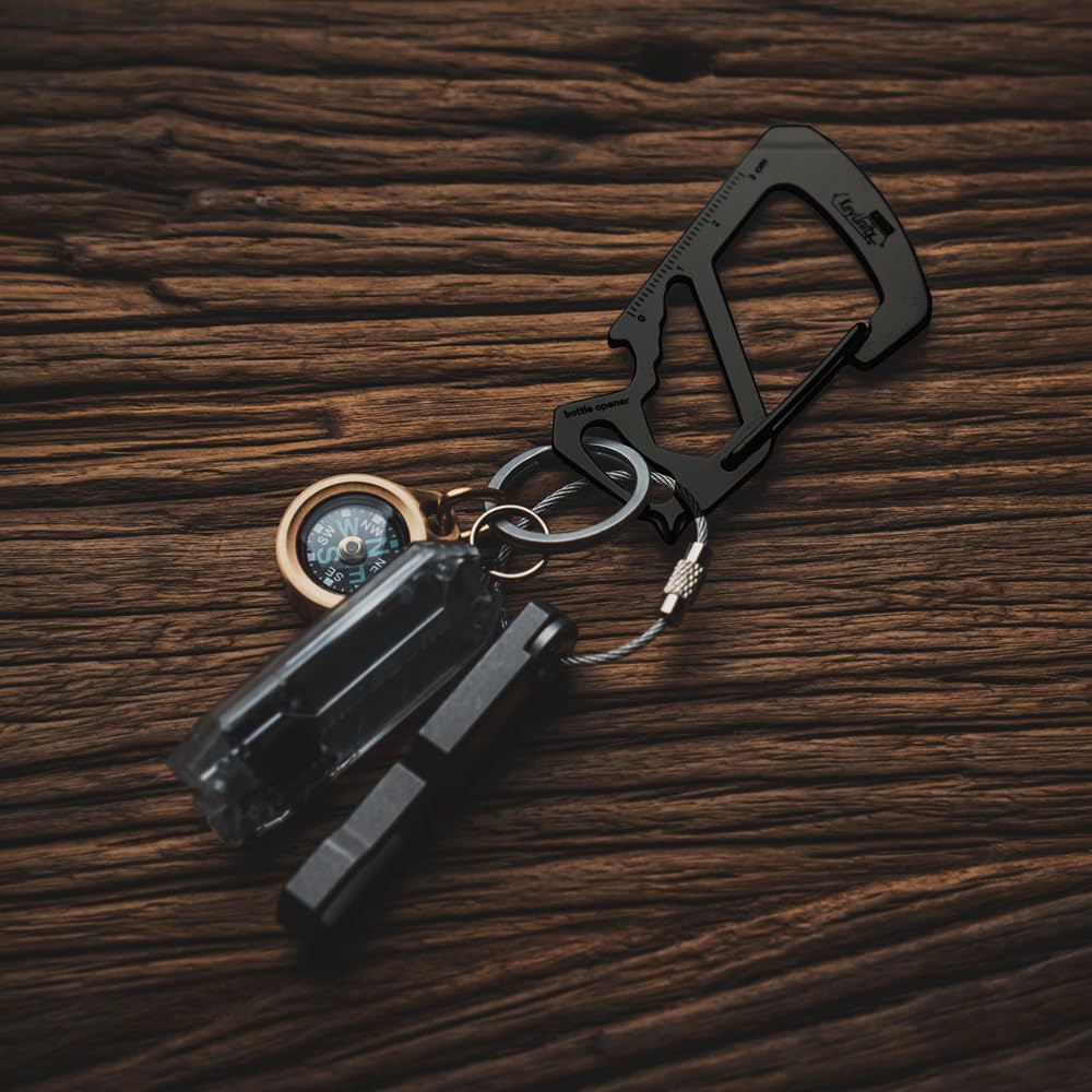 KeyUnity KS00 Мультитул Карабин Брелок [Линейка, Открывалка для бутылок, Отвертка, Гаечный ключ] Многофункциональный, Легкий, Стильный EDC инструмент, Нержавеющая сталь