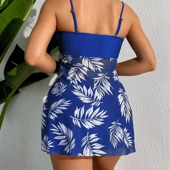 2Pcs/Set Women Summer Swimsuit Set Adjustable Straps Print Mesh Hem Bandeau Tops