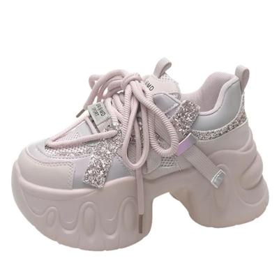 Модные новые модные толстые кроссовки женские весна-осень на шнуровке на платформе спортивная обувь женские 8 см толстые высокие каблуки женские кроссовки