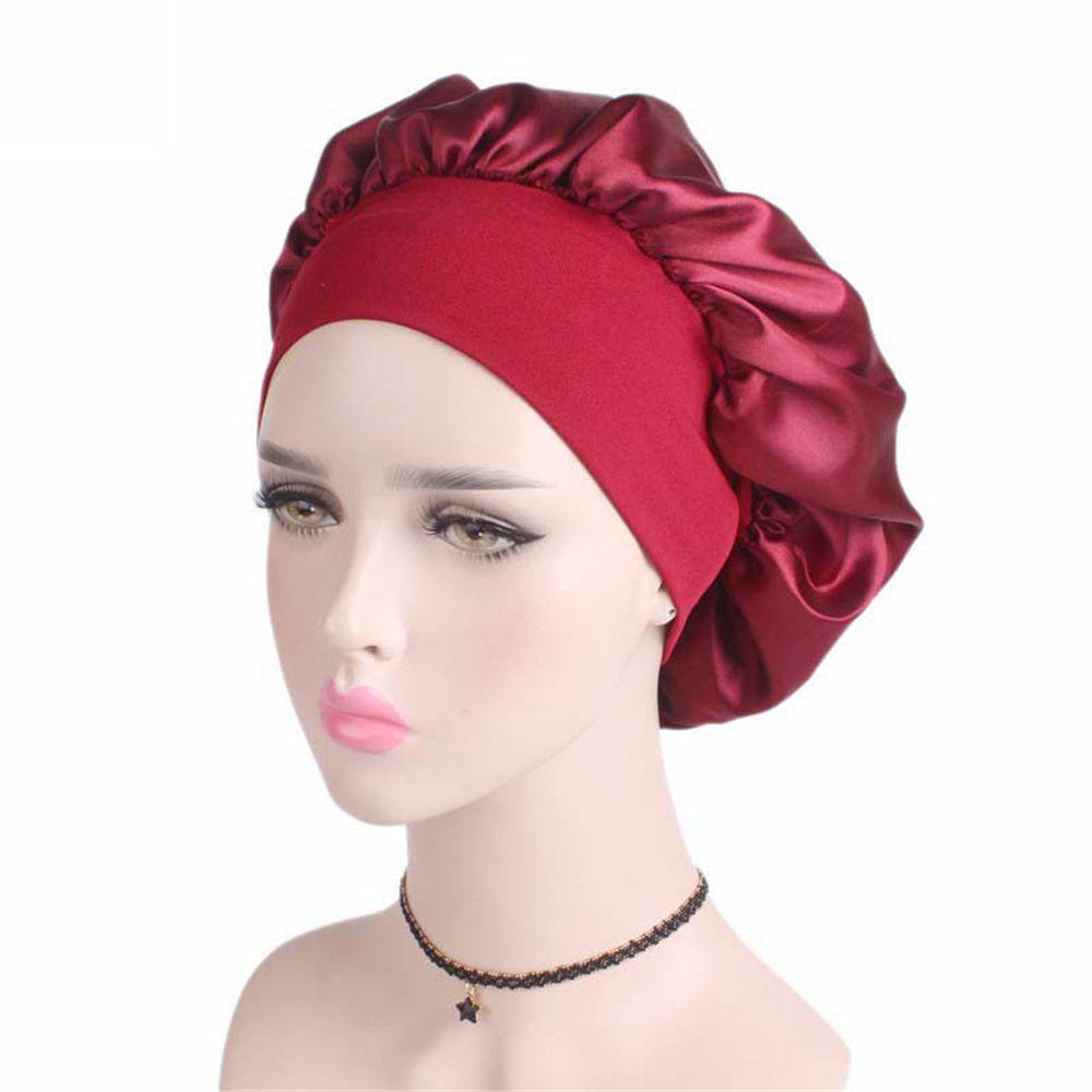 Soft Stretch Head Cover Night Sleep Hat Wide Band Satin Cap Elastic Head Wraps Hair Loss Chemo