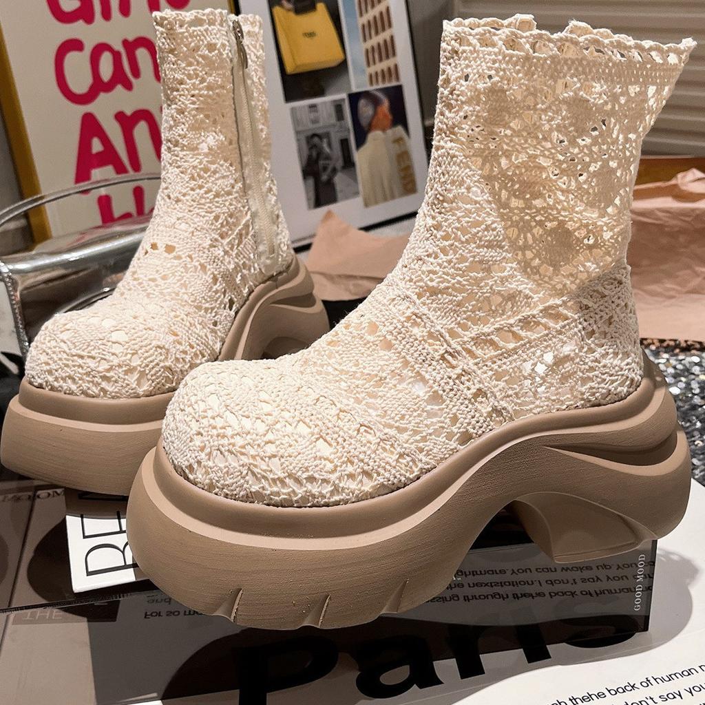 Martin Boots Female Ins Ultra-fire Thick-soled Lace Mesh Fairy Wind Summer Cool Boots Hollow Breathable Small Short Boots
