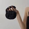 Fluffy Mini Pleated Handbag Black White Lightweight Quilted Headphone Bag Soft Padded Button Closure Waist Pack Bag Charm