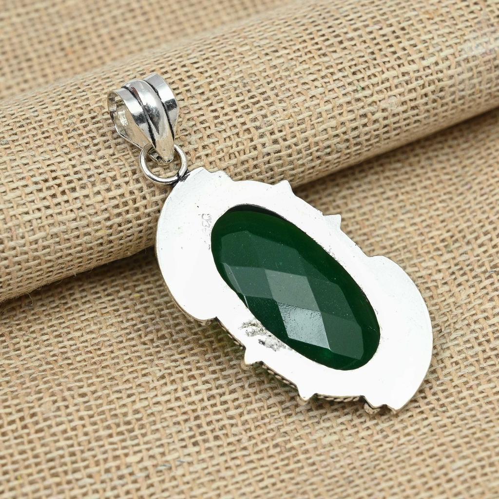 Ограненный зеленый оникс драгоценный камень стерлингового серебра 925 пробы ювелирные изделия ручной работы красивый кулон