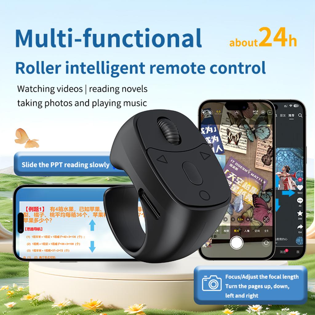 Scrolling Bluetooth Wireless Camera Shutter Multi-Function Selfie Button Mouse Fingertip Remote Control Page Turner for Camera