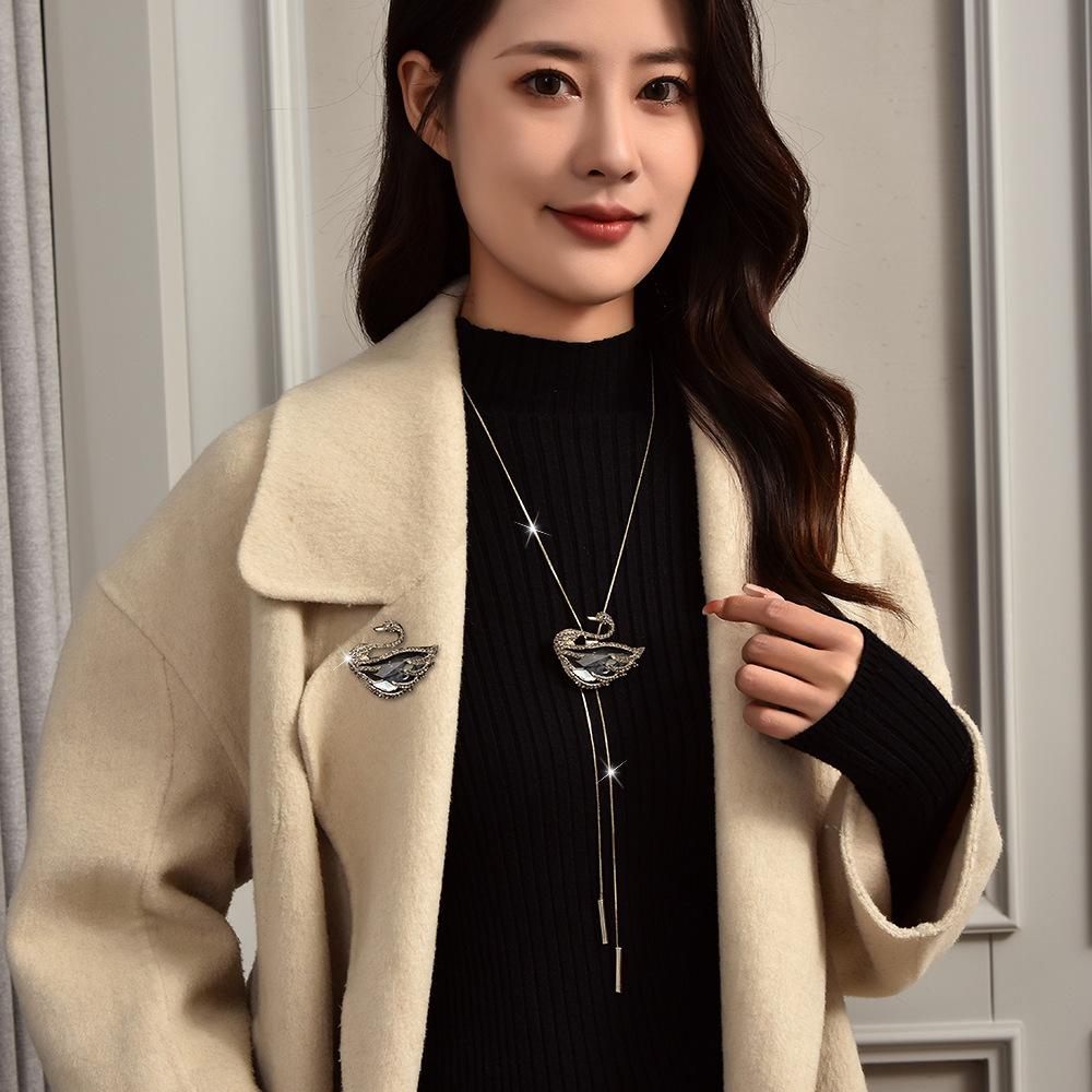 Autumn And Winter, A Two-Wearing Crystal Swan Long Brooch Sweater Chain, Fringed Pull Luxury Necklace