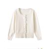 Lace-trimmed Square-neck Long-sleeved Knitted Cardigan for Women's Autumn and Winter, A New Slimming and Form-fitting Sweater