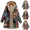 Winter Vintage Women Coat Warm Printing Thick Fleece Hooded Long Coat With Pocket Lady Outwear Loose Coat For Women
