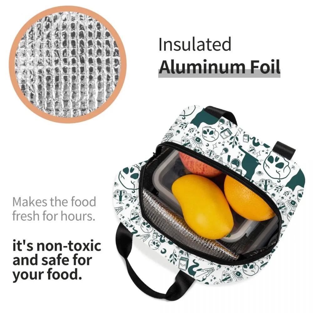Cat Heads Witch Element And Skeleton Insulated Lunch Bag for Office Cooler Thermal Food Box Tote Portable Lunch Boxes Container