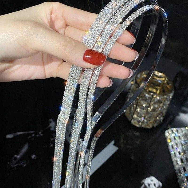 2022 Fashion Shiny Rhinestone Hairbands For Women Hair Hoop Long Tassel Hair Band Hoop Korean Headband Wedding Accessories Gifts
