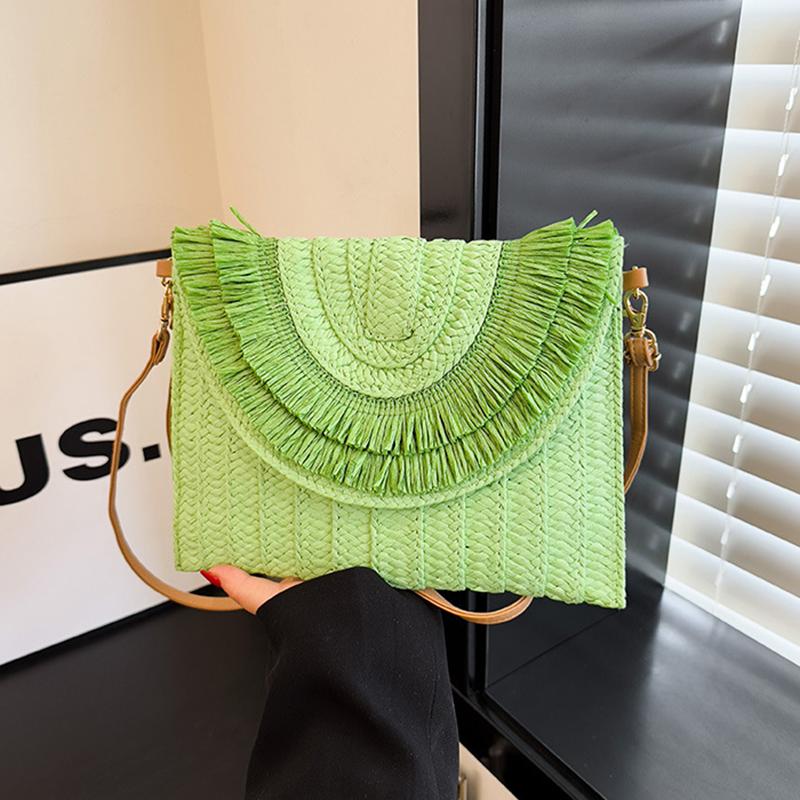 Клатч из рафии, женская модная соломенная сумка для ужина с кисточками, женская летняя повседневная сумка для отдыха, женская большая сумка через плечо
