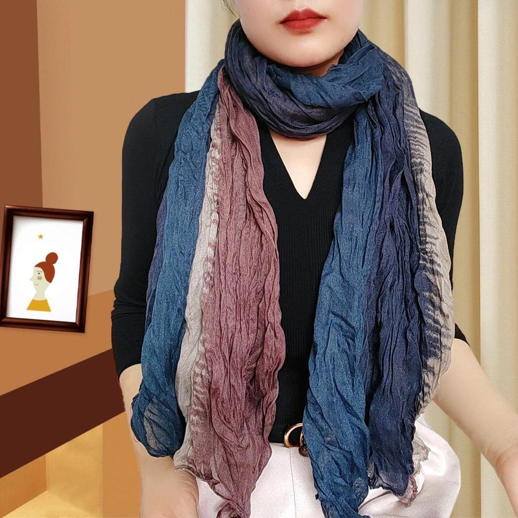 Trendy Gradient Cotton-Linen-Silk Scarf/Shawl for Women - Sun Protection & Dual-Use for All Seasons