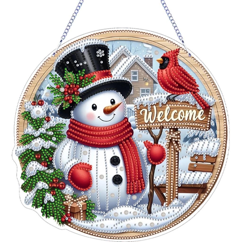 Xmas Theme 2D Flat DIY Double Sided Hanging Diamond Art Kits Rhinestone Diamond Art Window Pendants DIY Home Decor Hanging Charm