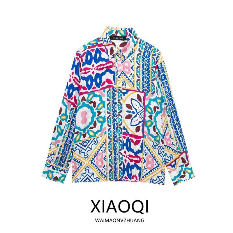 Fashion Style 2024 Spring New Arrival Women's Clothing Temperament Wild Silk Satin Texture Print Shirt 2929166 330