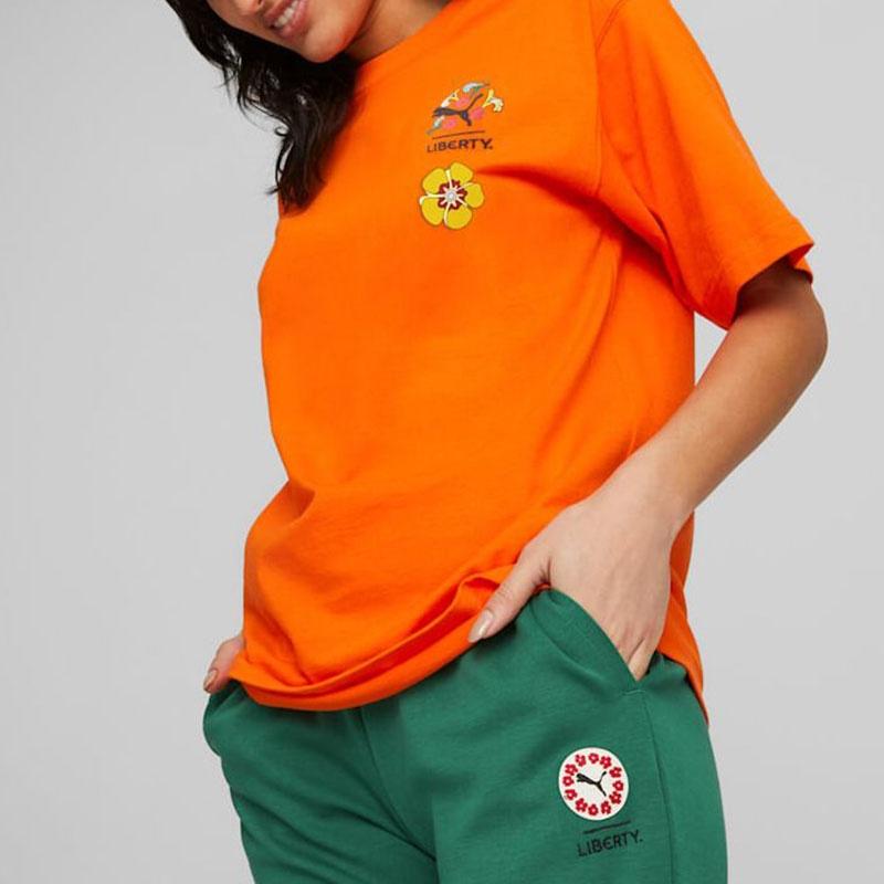 PUMA X Liberty SS23 T Shirts Women's Orange Crew Neck Moderate Straight Fit 539829-23