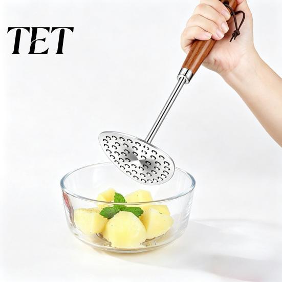 Premium Kitchenware for Cooking Stainless Steel Potato Masher, Wooden Handle Food Press Baby Sweet Puree Tool Puree, Manual Crusher, Kitchen