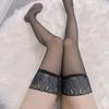 Exquisite Lace Top Silicone Hold Up Thigh High Stockings Women Sexy Thin Transparent Cuban Heel Back Seam Skinny Leg Socks