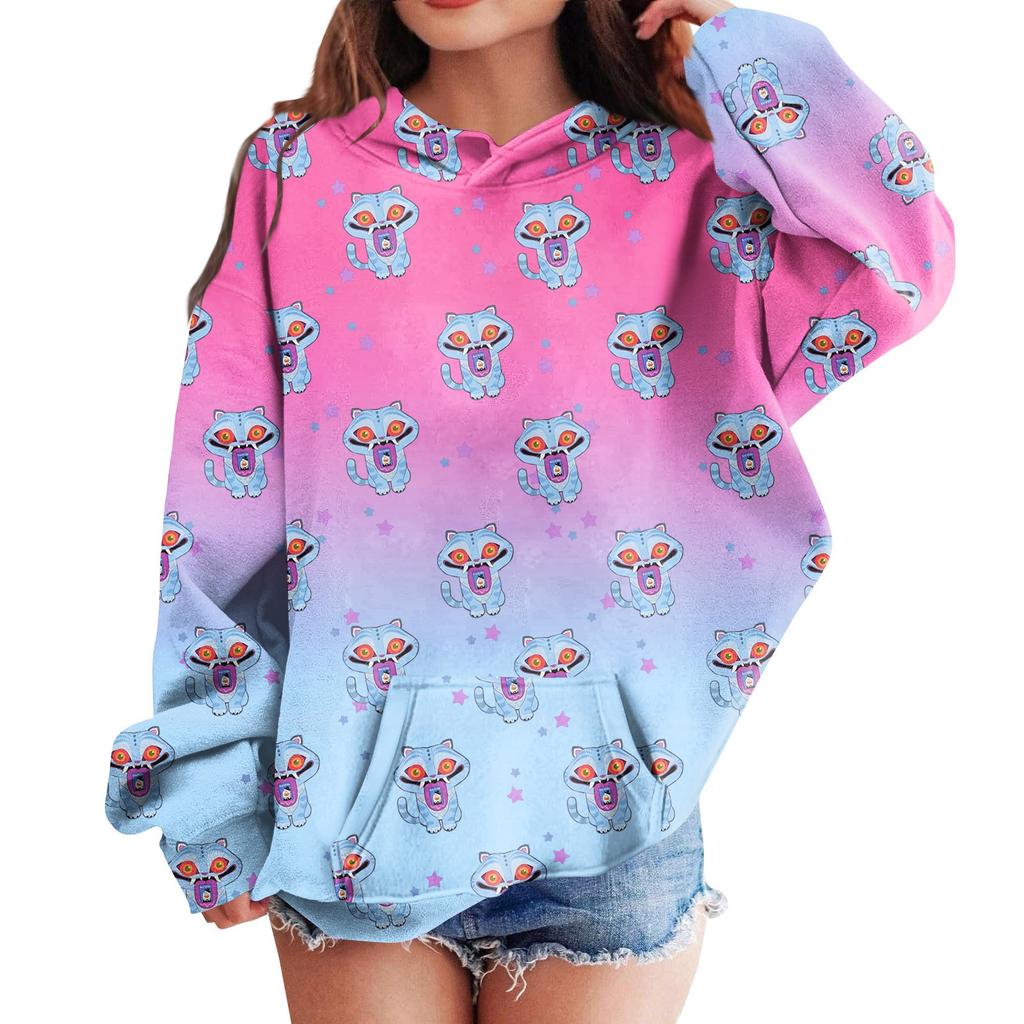 Sweatshirts For Teen Girls Hoodies Long Sleeve Drawstring Pullover Cute Printed Hoodie Top