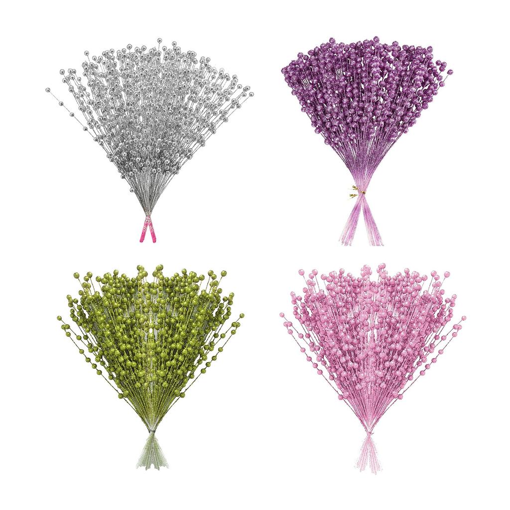 Set of 100 Artificial Berries with Glittering Gold Christmas Artificial Flowers Home Decor and Party Supplies