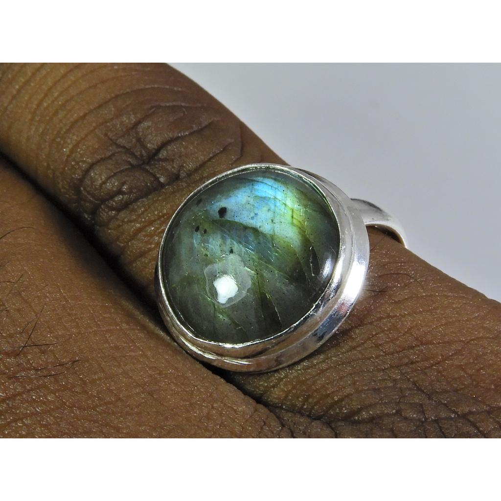 Natural Blue Labradorite Gemstone 925 Solid Sterling Silver Ring Size US-7.5 PG-71