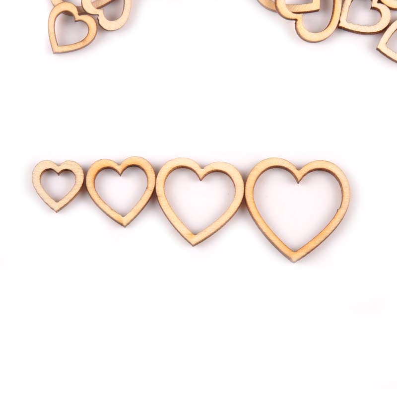 50Pcs Mixed Hollowed Heart Wooden Decoration DIY Scrapbook For Handicraft Home Accessories Wood Crafts Ornaments 30-50mm