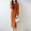 Women Sweater Dress 100% Wool O-neck Knit Long Pullover Winter Jumpers Wool Long Dress Female