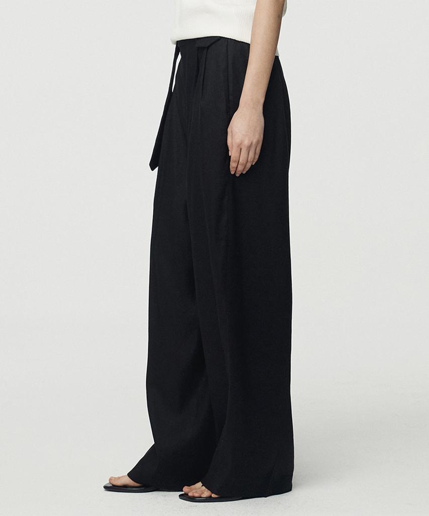 UMARMUNG Elastic Linen Belted Pants_Black