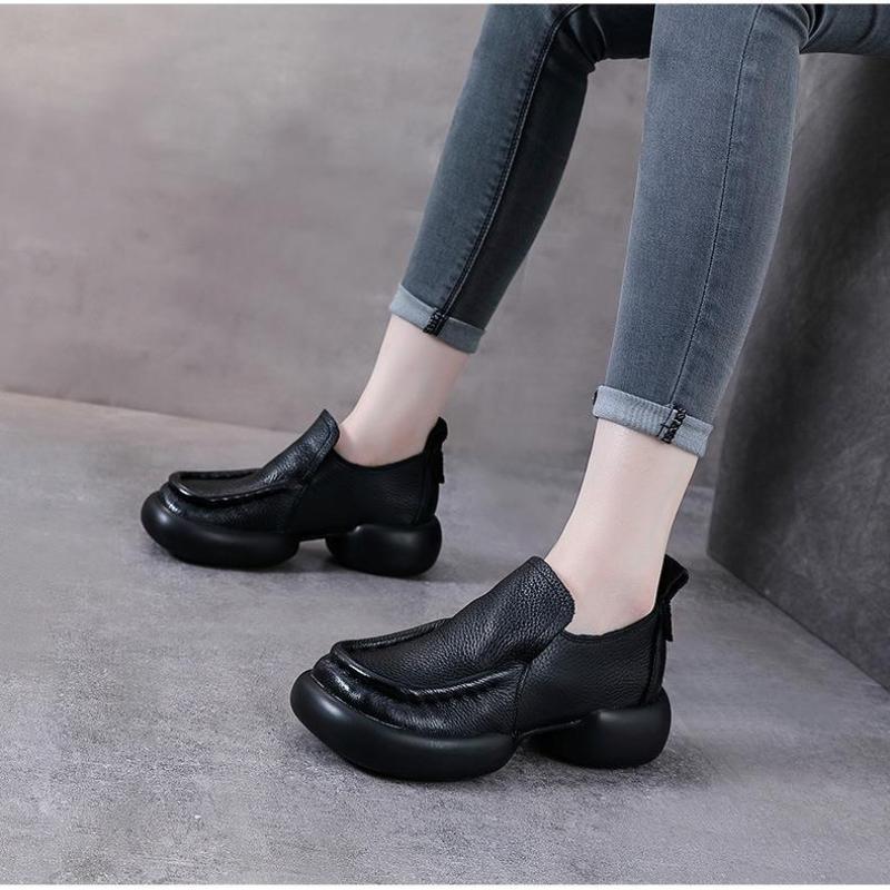 Мода 2024 Натуральная Коровья Натуральная Кожа Осень Лето Женские Удобные Балетки Женские Лоферы Слипоны Женская Платформа Клиновидная Обувь