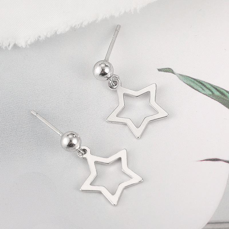 Серьги из стерлингового серебра S925 для женщин, минималистичные короткие серьги в форме звезды, корейский стиль, геометрические пятиконечные звезды, серебряные аксессуары