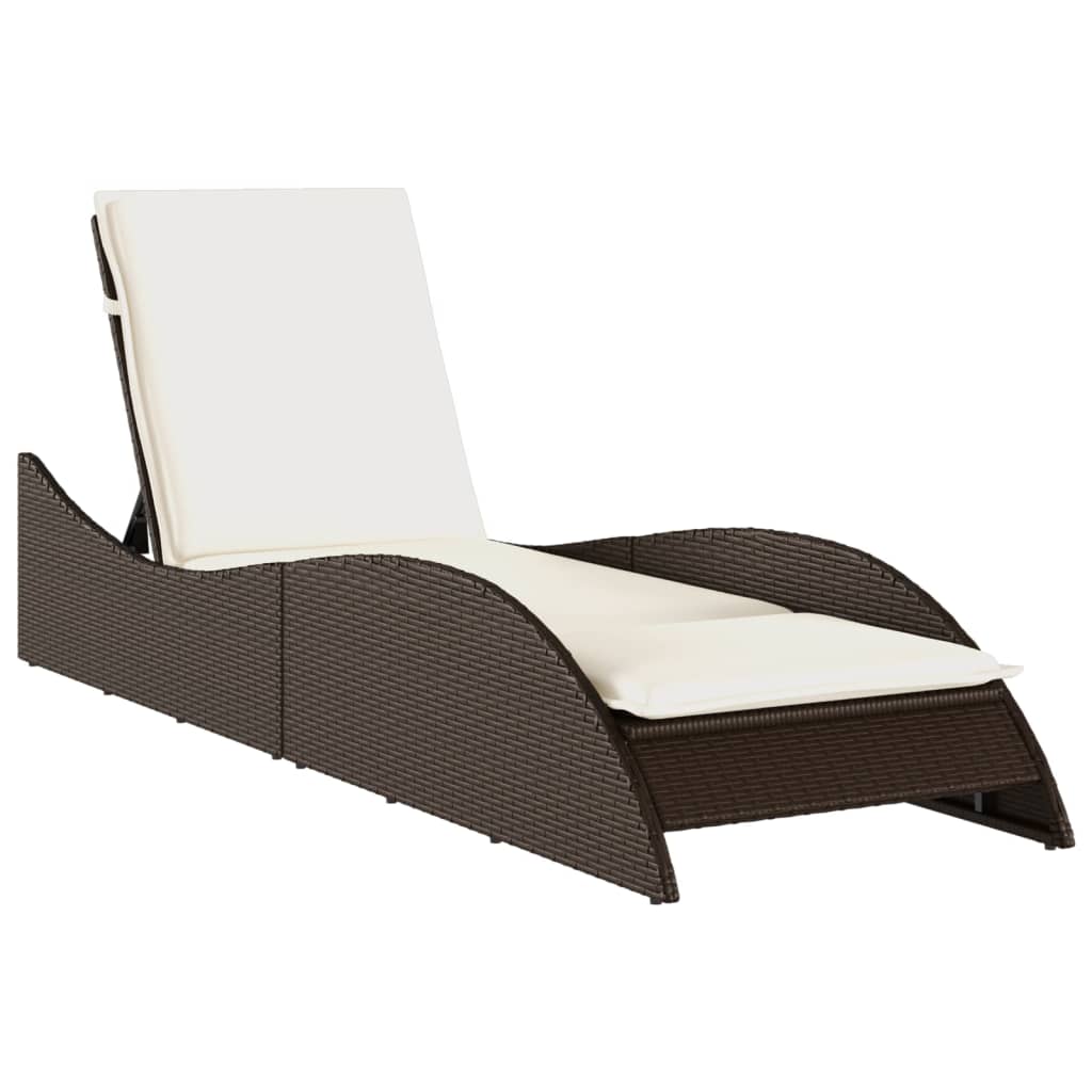 Brown Sun Lounger with Cushion 60x205x73 cm Poly Rattan