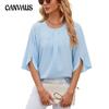 Летняя женская футболка, новая однотонная свободная шифоновая рубашка с круглым вырезом и короткими рукавами, топы