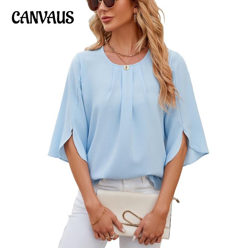 Летняя женская футболка, новая однотонная свободная шифоновая рубашка с круглым вырезом и короткими рукавами, топы