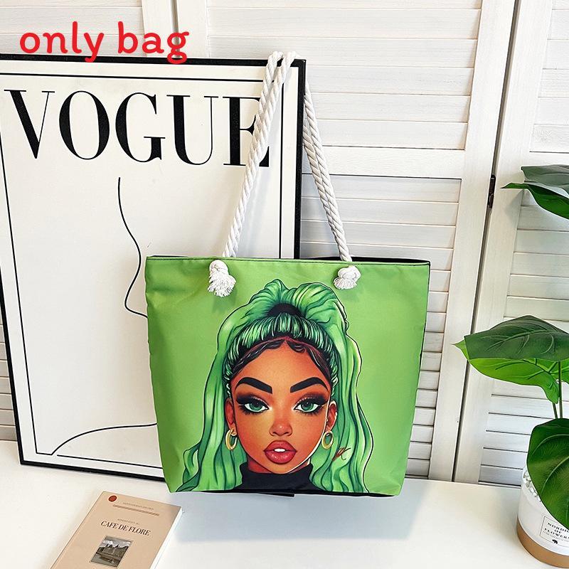 Canvas Tote Bag For Women With Creative Print And Spliced Design For Casual Travel