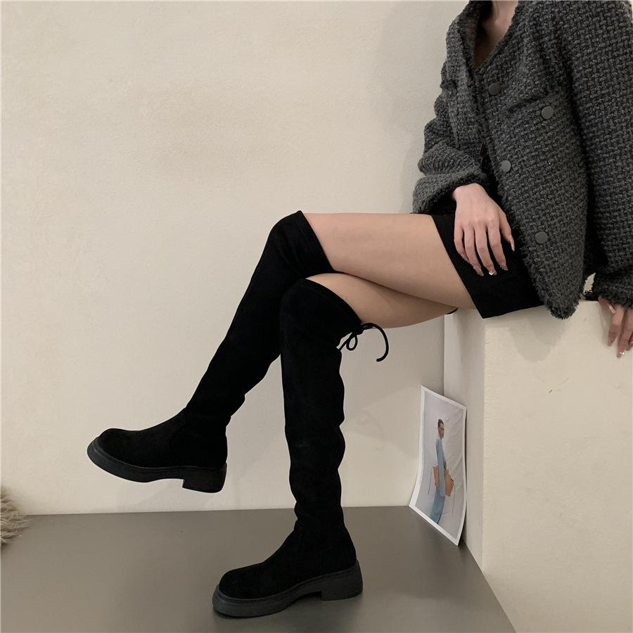 Knee Boots Women's Boots Thick-soled High Boots Spring and Summer New Thin Boots French Suede Elastic Boots Long Boots