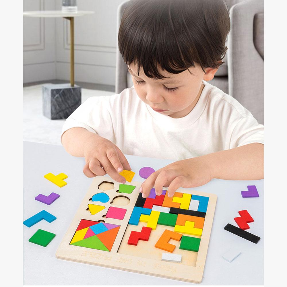 Wooden Cube Jigsaw Building Blocks Early Childhood Education Geometric Jigsaw Puzzle Early Education Toys