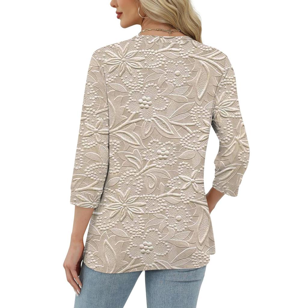 Женская модная повседневная свободная футболка с круглым вырезом и рукавами 3/4 с принтом, женский топ