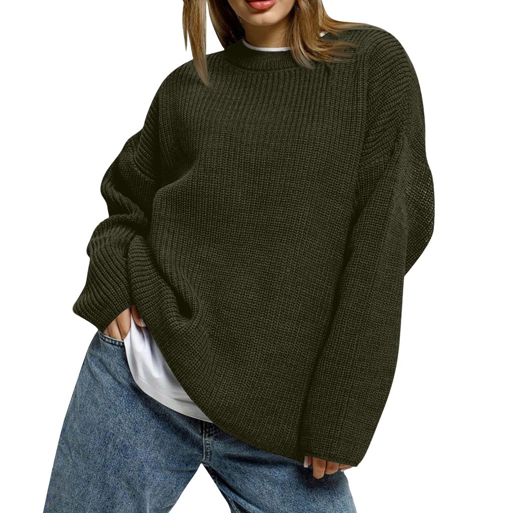 Women's Solid Color Loose Casual Long Sleeved Knitted Sweater Top Sweater