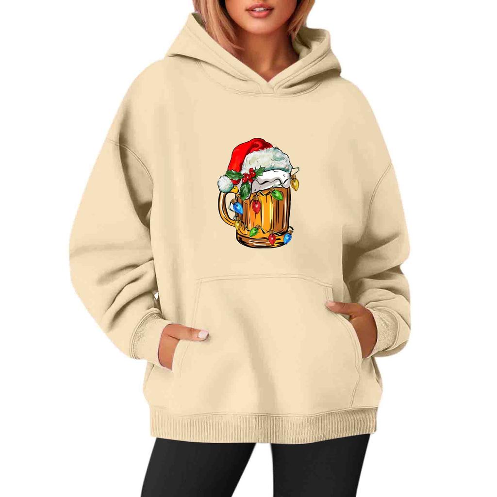 Женские толстовки с круглым вырезом и длинным рукавом с рождественским принтом, однотонная толстовка с капюшоном