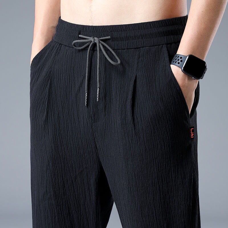Summer Ice Silk Man Jogger Pants Casual Wide Sweatpants Male Spring Lightweight Halking Harem Trousers