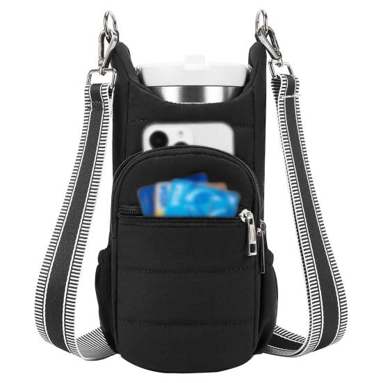 Quilted Crossbody Water Bottle Bag with Pockets Women Kettle Bag Soft Padded Sling Bag for Outdoor Camping Sports Travel