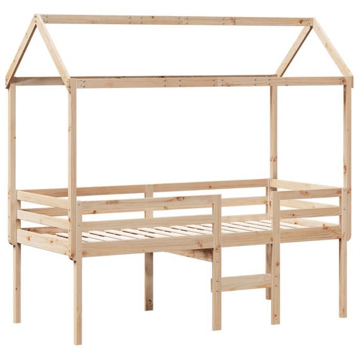 VidaXL Lit haut avec toit 80x200 cm bois de pin massif, lit, cadre de lit, lit mezzanine, meuble de chambre à coucher, 3282135