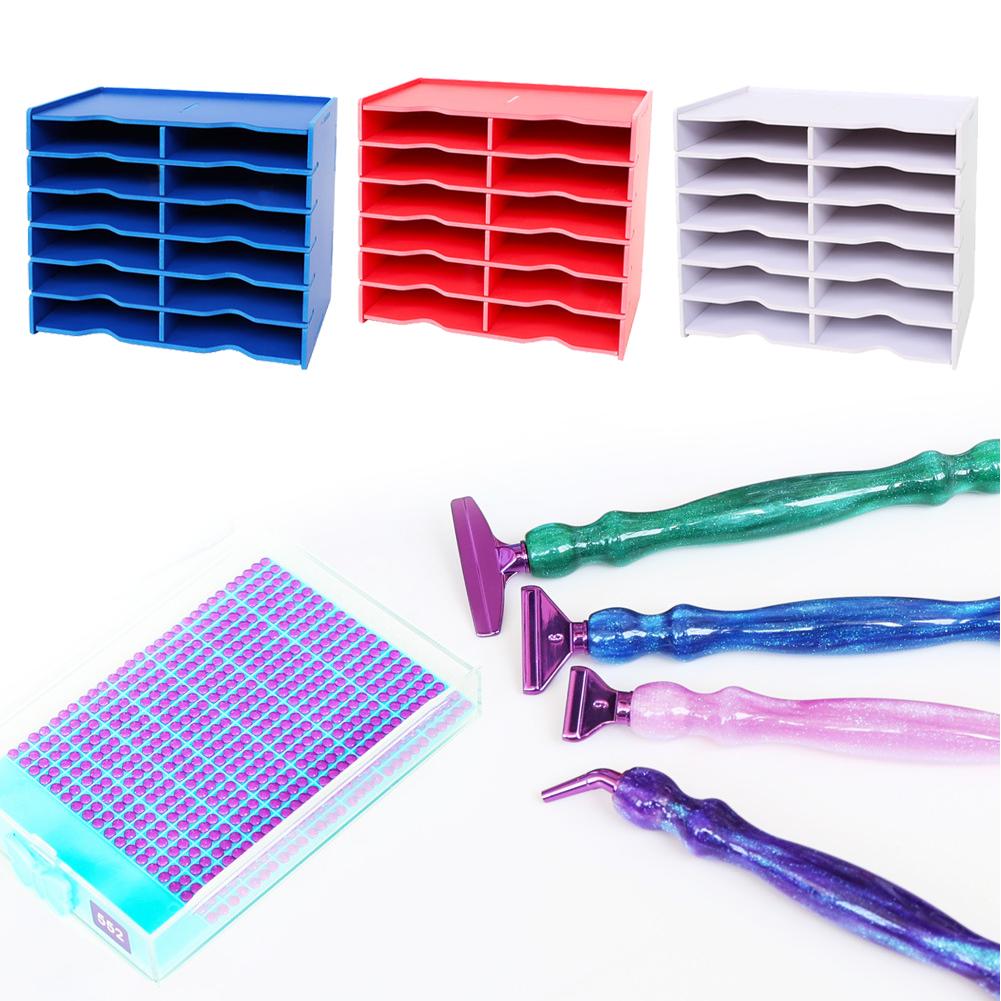 12 сеток, подставка для хранения поддонов с алмазной росписью, многофункциональная стойка для хранения тарелок с алмазной коробкой для детей и взрослых