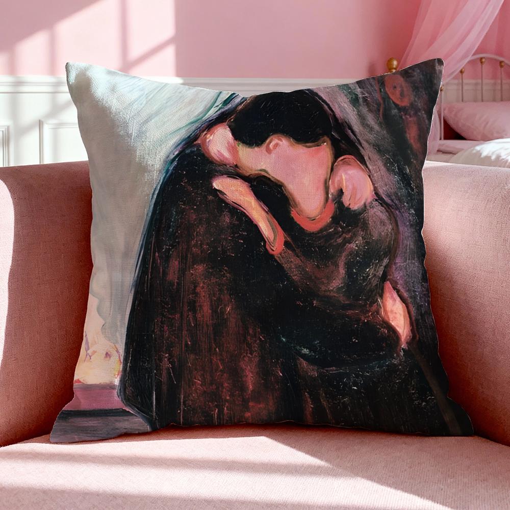 Art EEdvard Munch Anxiety Art Cushion Cover Breathable Linen Pillowcase Summer Odorless EcoFriendly Invisible Zipper Washable