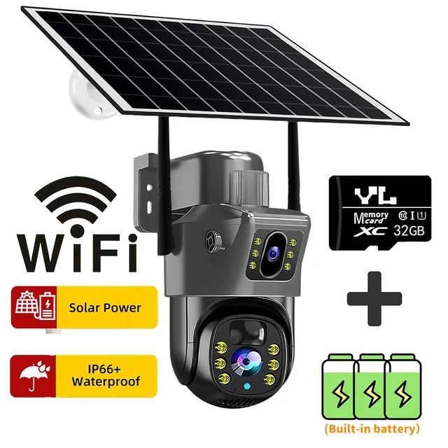 4K 8MP WIFI Солнечная уличная камера с двумя объективами PTZ HD с искусственным интеллектом Автоматическое отслеживание Безопасность CCTV Встроенный аккумулятор Беспроводное наблюдение