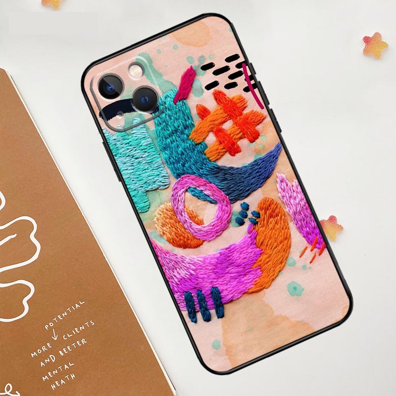Вышивка Цветами Чехол для Телефона Для iPhone 11 12 13 14 15 16 Pro Max Mini XS Max X XR Plus Чехол Coque