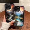 Пейзажная картина Для iPhone 17 16 15 14 13 12 11 Pro Max Plus Черный Чехол из ТПУ с Полным Покрытием Ударопрочный