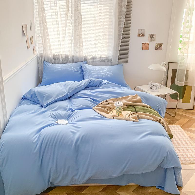 Сплошной цвет, хлопковый комплект из четырех предметов, матовые простыни, три комплекта