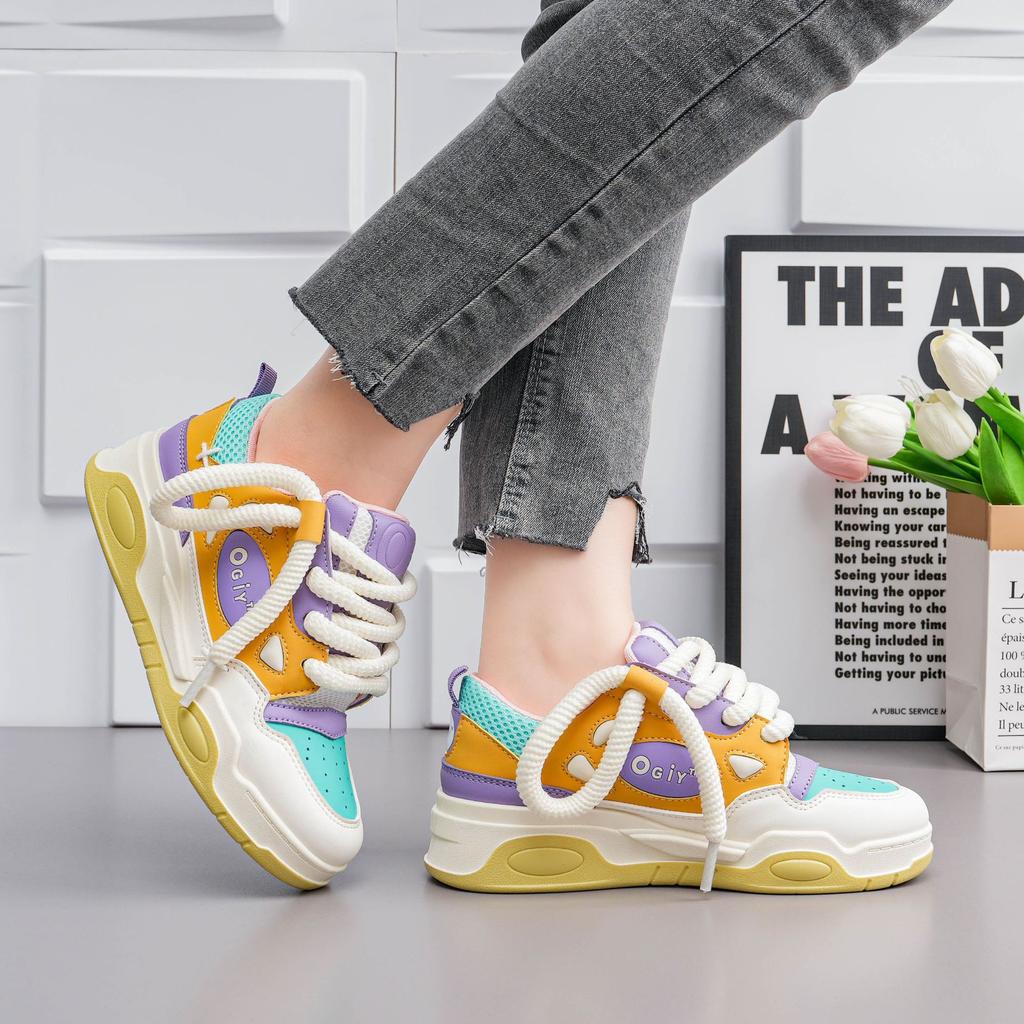 Soft Soled Bread Shoes for Women In Spring, Panda Shoes, Height Increasing Shoes, Versatile Casual Thick Soled Board Shoes for Women